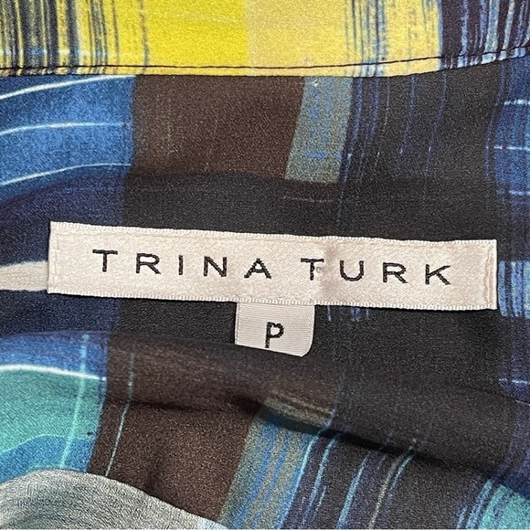 Trina Turk Blue Plaid Button Down Blouse | Size SP Petite | Office Dark Academia - Picture 12 of 16